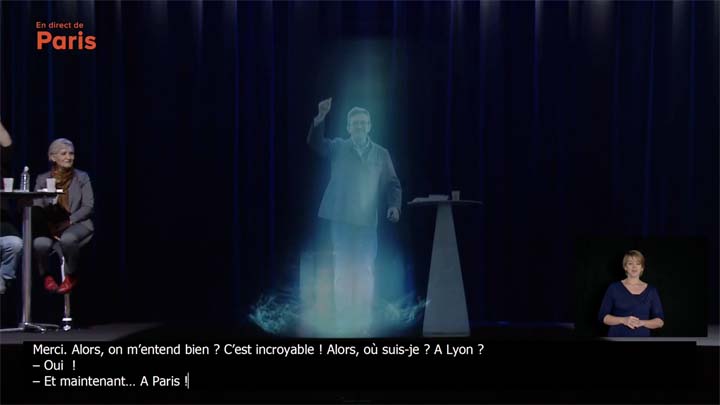Apparition de l'hologramme de Jean-Luc Mélenchon à Paris le 05/02/2017